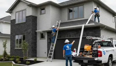 Seamless gutter installation on vinyl siding home in Kansas City, MO by Next Level Exteriors