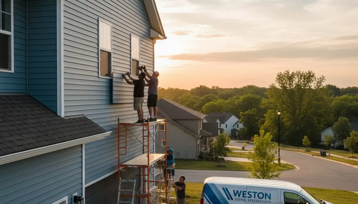 Vinyl siding installation on home exterior in Kansas City MO by local siding contractors