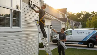 Technician repairing damaged vinyl siding on Kansas City MO home exterior after storm damage