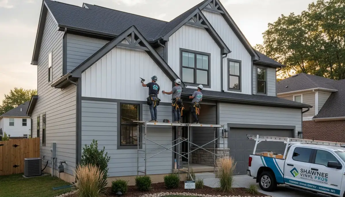 Vinyl siding installation on home exterior in Kansas City MO by local siding professionals