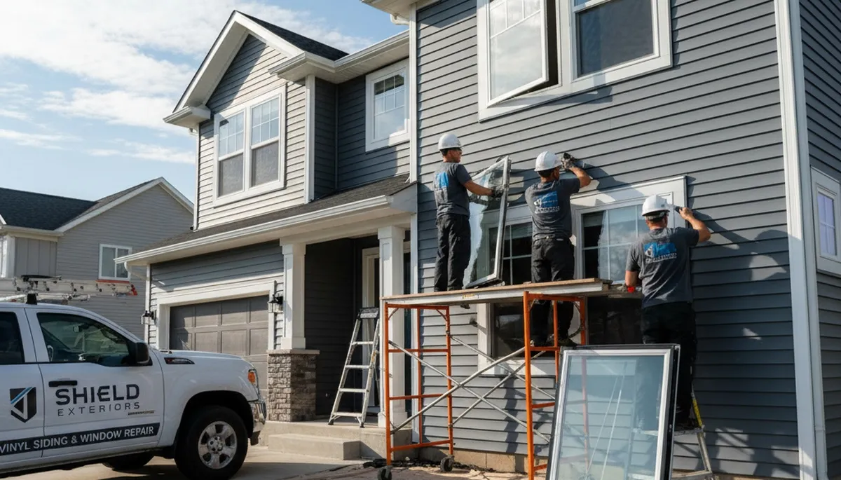 Vinyl siding and window repair experts in Kansas City, MO replacing damaged panels and seals